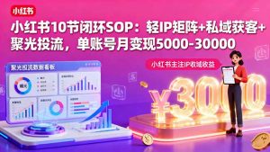 小红书10节闭环SOP:轻IP矩阵+私域获客+聚光投流,单账号月变现5000-30000-聊项目