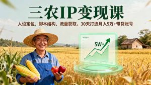 三农IP变现课,人设定位、脚本结构、流量获取,30天打造月入5万+带货账号-聊项目