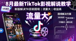 8月最新TikTok影视解说教学,新版解决TK目前困境,流量大,收益高-聊项目