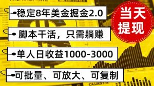 稳定8年美金掘金2.0脚本干活,只需躺赚。单人日收益1000-3000可批量、…-聊项目