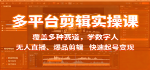 多平台剪辑实操课:覆盖多种赛道,学数字人、无人直播、爆品剪辑,快速起号变现-聊项目