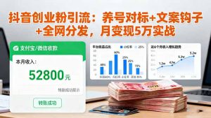 抖音创业粉引流:养号对标+文案钩子+全网分发,月变现5万实战-聊项目