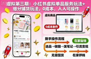 虚拟第三期:小红书虚拟单品服务玩法+细分铺货玩法,0成本,人人可操作-聊项目