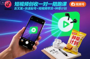 短视频创收一对一陪跑课,含文案+快速起号+短视频带货+种草计划-聊项目