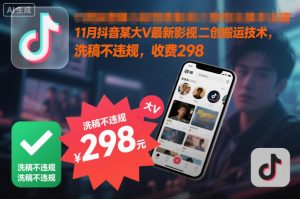 11月抖音某大V最新影视二创搬运技术,洗稿不违规,收费298-聊项目
