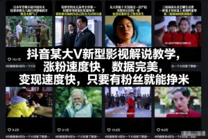 抖音某大V新型影视解说教学,涨粉速度快,数据完美,变现速度快,只要有粉丝就能挣米-聊项目