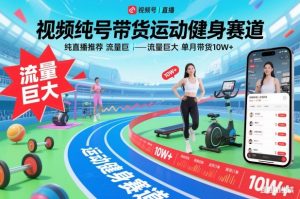 视频号带货运动健身赛道，纯直播推荐，流量巨大，单月带货10W+-聊项目