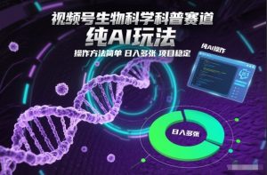 视频号生物科学科普赛道，纯AI玩法，操作方法简单，日入多张，项目稳定-聊项目
