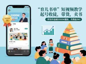 育儿书单短视频教学，起号收徒，带货，卖书(带货作品破2000W播放，月佣金2W)-聊项目
