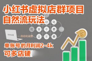 小红书虚拟店群项目，自然流玩法，批量自动化，稳定不费号，单账号的月利润2-4k，可多店矩阵-聊项目