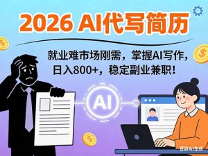 AI代写简历，超暴利，用万能模板月入1-3万实战教程，2026年市场刚需！-聊项目