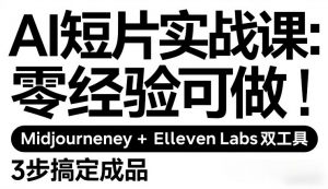AI短片实战课：零经验可做，Midjourney+ElevenLabs双工具，3步搞定成品-聊项目