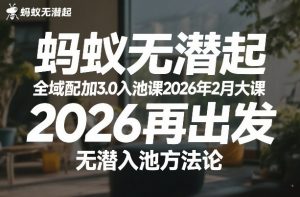 蚂蚁无潜不起全域配抖加3.0入池课2026年2月大课,2026再出发,无潜入池方法论-聊项目