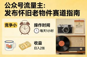 公众号流量主之发布怀旧老物件赛道，竞争小，每天操作1小时，日入2张-聊项目