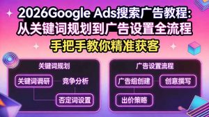 2026Google Ads搜索广告教程:从关键词规划到广告设置全流程,手把手教你精准获客-聊项目