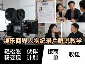 娱乐商界人物纪录片解说教学,轻松涨粉变现,伙伴计划,接商单,收徒等-聊项目