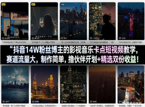 抖音14W粉丝博主的影视音乐卡点短视频教学，赛道流量大，制作简单，撸伙伴计划+精选双份收益！-聊项目