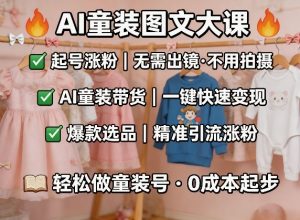 AI童装图文剪辑，某社群童装图文大课，起号涨粉、AI童装带货、爆款选品，无需出镜和拍摄-聊项目
