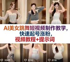 AI美女跳舞短视频制作教学,快速起号涨粉,视频教程+提示词-聊项目