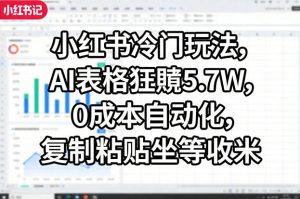 小红书冷门玩法,AI表格狂賺5.7W,0成本自动化,复制粘贴坐等收米-聊项目