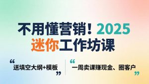 不用懂营销！2025 迷你工作坊课：送填空大纲 + 模板，一周卖课赚现金、圈客户-聊项目
