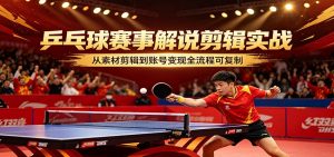 乒乓球赛事解说剪辑实战，从素材剪辑到账号变现全流程可复制-聊项目