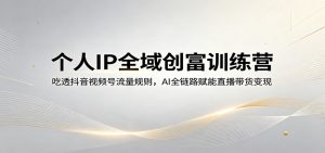 个人IP全域创富训练营：吃透抖音视频号流量规则，AI全链路赋能直播带货变现-聊项目
