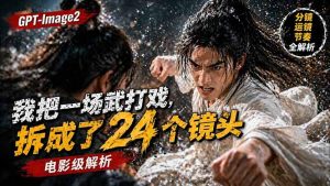 用GPT-Image2，把一段武打对决拆成24个连续镜头，从人物建立、动作衔接、运镜节奏，到情绪爆发-聊项目