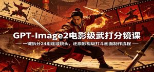 GPT-Image2电影级武打分镜课：一键拆分24组连续镜头，还原影视级打斗画面制作流程-聊项目