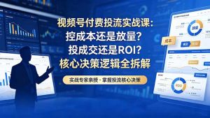 视频号付费投流实战课-5月：控成本还是放量？投成交还是ROI？核心决策逻辑全拆解-聊项目