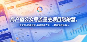 高产值公众号流量主项目陪跑营,发文章-起播放量-收益直接产生,一篇爆文收益1k+-聊项目