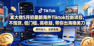 某大佬5月初最新海外Tiktok拉新项目,不囤货、低门槛、高收益,带你出海撸美刀-聊项目