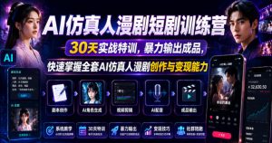AI仿真人漫剧短剧训练营，30天实战特训，暴力输出成品，快速掌握全套AI仿真人漫剧创作与变现能力-聊项目