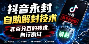 抖音永封自助解封技术，非百分百的技术，自行测试-聊项目