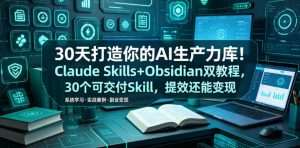 30天打造你的AI生产力库!Claude Skills+Obsidian 双教程,30 个可交付 Skill,提效还能变现-聊项目