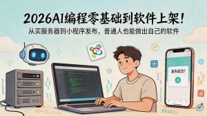 2026AI编程零基础到软件上架!从买服务器到小程序发布,普通人也能做出自己的软件-聊项目