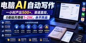 电脑AI自动写作，一小时产出500+，渠道直给，0基础月增收1-2W，永不失业【揭秘】-聊项目