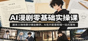 AI漫剧零基础实操课：剧本人物场景分镜全教学，AI生片配音剪辑一站式落地-聊项目