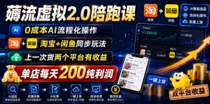 薅流虚拟2.0陪跑课，0成本AI流程化操作，淘宝+闲鱼同步玩法，上一次货两个平台有收益，单店每天200纯利润-聊项目