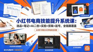 小红书电商技能提升系统课:选品+笔记+AI二创+实拍+剪辑+起号,全链路覆盖-聊项目