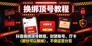 抖音换绑顶号教程，封禁账号、Ting卡(部分可以脱掉)，不保证百分百-聊项目