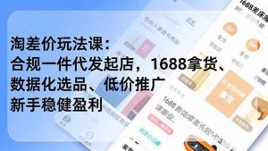 淘差价玩法课：合规一件代发起店，1688拿货、数据化选品、低价推广，新手稳健盈利(更新6月-聊项目