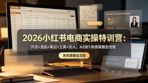 2026小红书电商实操特训营：开店+选品+笔记+工具+达人，从0到1系统掌握全流程-聊项目