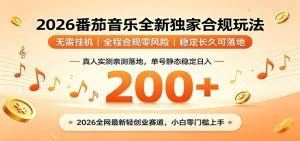 番茄音乐2026最新独家玩法 不挂机不违规 单号实测落地日收200+-聊项目