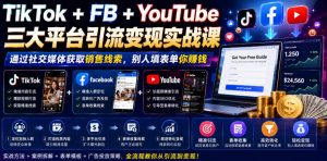 TikTok+FB+YouTube三大平台引流变现实战课,通过社交媒体获取销售线索,别人填表单你賺钱【原创双语字幕】-聊项目