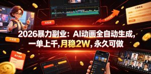 2026暴力副业:AI动画全自动生成,一单上千,月稳2W,永久可做【揭秘】-聊项目