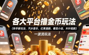 各大平台撸金币玩法(快手新玩法、汽水音乐、红果漫剧、番茄小说、木叶短剧),一波流玩法(收费398元的教程)-聊项目