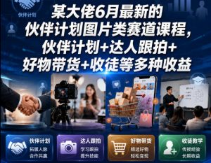 某大佬6月最新的伙伴计划图片类赛道课程，伙伴计划+达人跟拍+好物带货+收徒等多种收益-聊项目