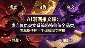 AI漫画推文课:虐恋复仇爽文系统恐怖仙侠全品类,零基础快速上手爆款图文赛道-聊项目