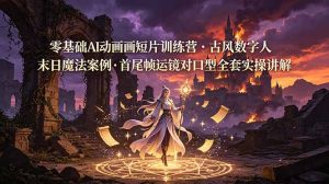 零基础AI动画短片训练营,古风数字人末日魔法案例,首尾帧运镜对口型全套实操讲解-聊项目